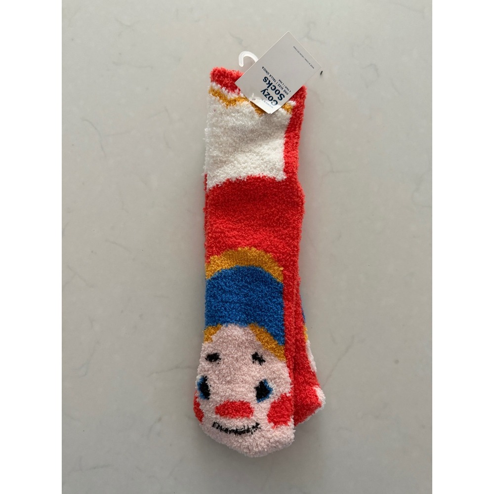 Old Navy Cozy Socks Women Red Blue‎ Yellow Clown Face Fuzzy Knit Crew Socks NWT